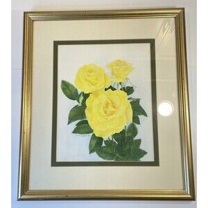 Yellow Roses Painting Floral Framed Georgia Artist Signed Diana Brehm 17x20